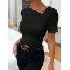 imageSweatyRocks Womens Asymmetrical Neck Ruched Tee Solid Short Sleeve T ShirtsBlack