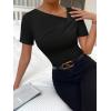imageSweatyRocks Womens Asymmetrical Neck Ruched Tee Solid Short Sleeve T ShirtsBlack