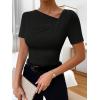 imageSweatyRocks Womens Asymmetrical Neck Ruched Tee Solid Short Sleeve T ShirtsBlack