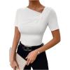 imageSweatyRocks Womens Asymmetrical Neck Ruched Tee Solid Short Sleeve T ShirtsWhite