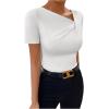 imageSweatyRocks Womens Asymmetrical Neck Ruched Tee Solid Short Sleeve T ShirtsWhite