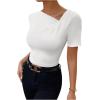 imageSweatyRocks Womens Asymmetrical Neck Ruched Tee Solid Short Sleeve T ShirtsWhite