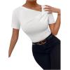 imageSweatyRocks Womens Asymmetrical Neck Ruched Tee Solid Short Sleeve T ShirtsWhite
