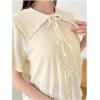 imageSweatyRocks Womens Bow Front Button Down T Shirts Short Sleeve Collar Neck Summer Tee TopsWhite