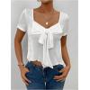 imageSweatyRocks Womens Bow Knot T Shirts Short Sleeve Sweetheart Neck Asymmetrical Hem Tee TopsWhite