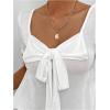 imageSweatyRocks Womens Bow Knot T Shirts Short Sleeve Sweetheart Neck Asymmetrical Hem Tee TopsWhite