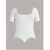 imageSweatyRocks Womens Bow Knot T Shirts Short Sleeve Sweetheart Neck Asymmetrical Hem Tee TopsWhite