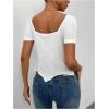 imageSweatyRocks Womens Bow Knot T Shirts Short Sleeve Sweetheart Neck Asymmetrical Hem Tee TopsWhite