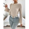 imageSweatyRocks Womens Casual Long Sleeve Mock Neck Tee Top Flare Sleeve Lettuce Trim Ribbed Knit T ShirtApricot