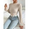 imageSweatyRocks Womens Casual Long Sleeve Mock Neck Tee Top Flare Sleeve Lettuce Trim Ribbed Knit T ShirtApricot