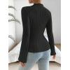 imageSweatyRocks Womens Casual Long Sleeve Mock Neck Tee Top Flare Sleeve Lettuce Trim Ribbed Knit T ShirtBlack