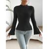 imageSweatyRocks Womens Casual Long Sleeve Mock Neck Tee Top Flare Sleeve Lettuce Trim Ribbed Knit T ShirtBlack