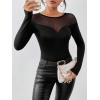 imageSweatyRocks Womens Contrast Sheer Mesh Slim Fit Tee Top Long Sleeve Round Neck T ShirtBlack