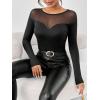 imageSweatyRocks Womens Contrast Sheer Mesh Slim Fit Tee Top Long Sleeve Round Neck T ShirtBlack