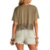 imageSweatyRocks Womens Fringed Hem Short Sleeve Tee Shirts V Neck Plain Summer TopsArmy Green