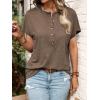 imageSweatyRocks Womens Half Button Front Blouses Tops Casual Comfy Basic Short Sleeve Tee ShirtsMocha Brown