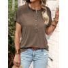 imageSweatyRocks Womens Half Button Front Blouses Tops Casual Comfy Basic Short Sleeve Tee ShirtsMocha Brown