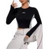 imageSweatyRocks Womens Long Sleeve Crop Top Crew Neck Colorblock Slim Fitted Tee StreetwearBlack and White