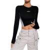 imageSweatyRocks Womens Long Sleeve Crop Top Crew Neck Colorblock Slim Fitted Tee StreetwearBlack and White