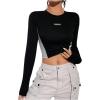 imageSweatyRocks Womens Long Sleeve Crop Top Crew Neck Colorblock Slim Fitted Tee StreetwearBlack and White