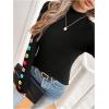 imageSweatyRocks Womens Long Sleeve Mock Neck Tops Cute Floral Print Slim Fit Basic T ShirtsBlack