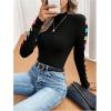 imageSweatyRocks Womens Long Sleeve Mock Neck Tops Cute Floral Print Slim Fit Basic T ShirtsBlack