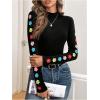 imageSweatyRocks Womens Long Sleeve Mock Neck Tops Cute Floral Print Slim Fit Basic T ShirtsBlack