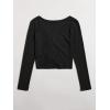 imageSweatyRocks Womens Long Sleeve V Neck Crop Top Drawstring Ruched Tee ShirtBlack