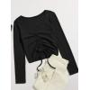imageSweatyRocks Womens Long Sleeve V Neck Crop Top Drawstring Ruched Tee ShirtBlack