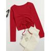 imageSweatyRocks Womens Long Sleeve V Neck Crop Top Drawstring Ruched Tee ShirtRed