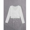 imageSweatyRocks Womens Long Sleeve V Neck Crop Top Drawstring Ruched Tee ShirtWhite