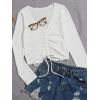 imageSweatyRocks Womens Long Sleeve V Neck Crop Top Drawstring Ruched Tee ShirtWhite