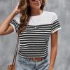 imageSweatyRocks Womens Short Sleeve T Shirt Striped Print Round Neck Casual Soft Knit Tee TopBlack and White