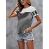 imageSweatyRocks Womens Short Sleeve T Shirt Striped Print Round Neck Casual Soft Knit Tee TopBlack and White
