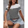 imageSweatyRocks Womens Short Sleeve T Shirt Striped Print Round Neck Casual Soft Knit Tee TopBlack and White