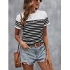 imageSweatyRocks Womens Short Sleeve T Shirt Striped Print Round Neck Casual Soft Knit Tee TopBlack and White