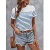 imageSweatyRocks Womens Short Sleeve T Shirt Striped Print Round Neck Casual Soft Knit Tee TopBlue and White