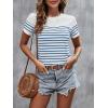 imageSweatyRocks Womens Short Sleeve T Shirt Striped Print Round Neck Casual Soft Knit Tee TopBlue and White