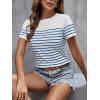 imageSweatyRocks Womens Short Sleeve T Shirt Striped Print Round Neck Casual Soft Knit Tee TopBlue and White