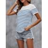 imageSweatyRocks Womens Short Sleeve T Shirt Striped Print Round Neck Casual Soft Knit Tee TopBlue and White