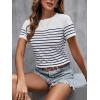 imageSweatyRocks Womens Short Sleeve T Shirt Striped Print Round Neck Casual Soft Knit Tee TopDark Blue