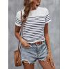 imageSweatyRocks Womens Short Sleeve T Shirt Striped Print Round Neck Casual Soft Knit Tee TopDark Blue
