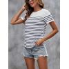 imageSweatyRocks Womens Short Sleeve T Shirt Striped Print Round Neck Casual Soft Knit Tee TopDark Blue