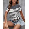 imageSweatyRocks Womens Short Sleeve T Shirt Striped Print Round Neck Casual Soft Knit Tee TopDark Grey