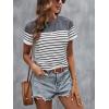 imageSweatyRocks Womens Short Sleeve T Shirt Striped Print Round Neck Casual Soft Knit Tee TopDark Grey