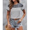 imageSweatyRocks Womens Short Sleeve T Shirt Striped Print Round Neck Casual Soft Knit Tee TopDark Grey