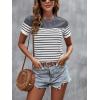 imageSweatyRocks Womens Short Sleeve T Shirt Striped Print Round Neck Casual Soft Knit Tee TopDark Grey