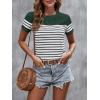 imageSweatyRocks Womens Short Sleeve T Shirt Striped Print Round Neck Casual Soft Knit Tee TopGreen