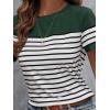 imageSweatyRocks Womens Short Sleeve T Shirt Striped Print Round Neck Casual Soft Knit Tee TopGreen