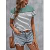 imageSweatyRocks Womens Short Sleeve T Shirt Striped Print Round Neck Casual Soft Knit Tee TopLight Blue